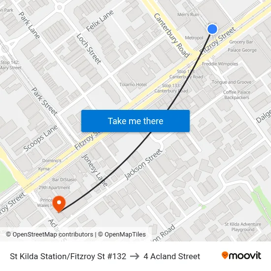 St Kilda Station/Fitzroy St #132 to 4 Acland Street map
