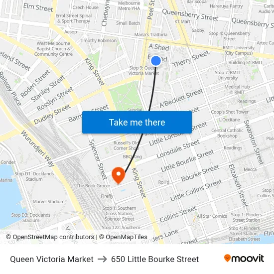 Queen Victoria Market to 650 Little Bourke Street map