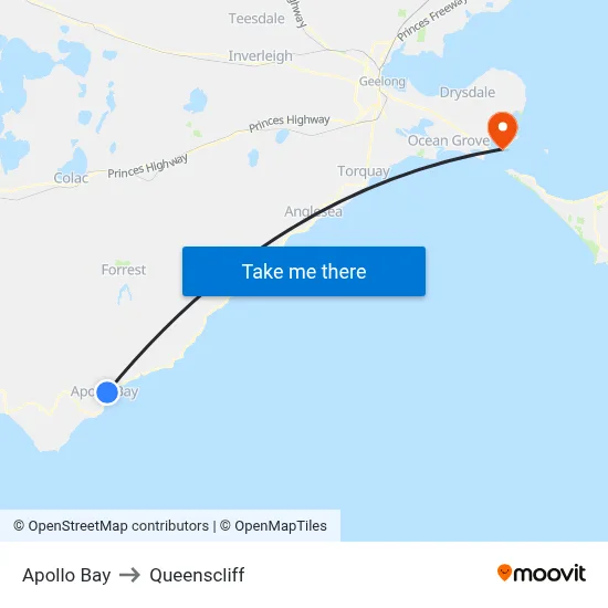 Apollo Bay to Queenscliff map