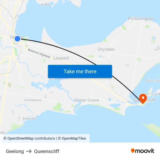Geelong to Queenscliff map