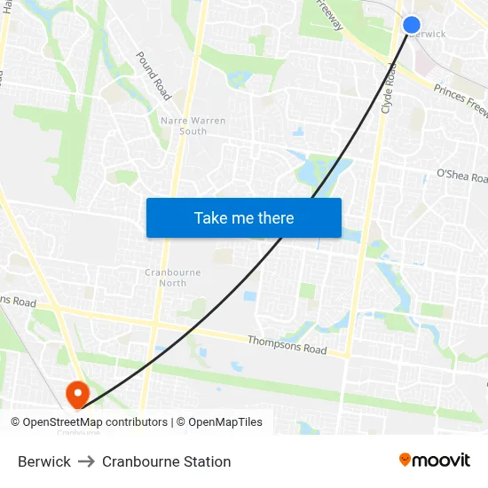 Berwick to Cranbourne Station map