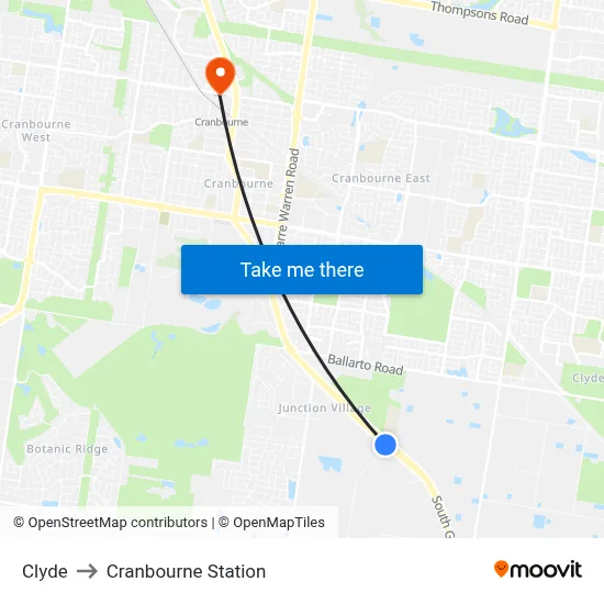 Clyde to Cranbourne Station map