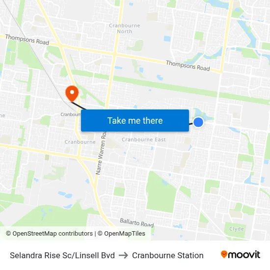 Selandra Rise Sc/Linsell Bvd to Cranbourne Station map