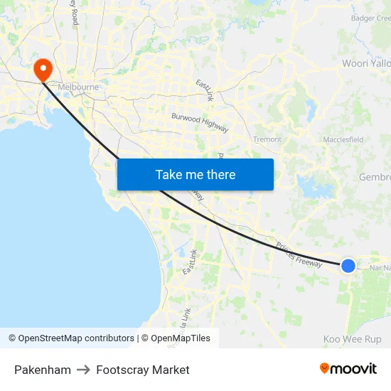 Pakenham to Footscray Market map