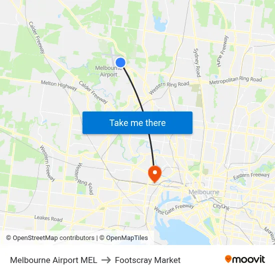 Melbourne Airport MEL to Footscray Market map