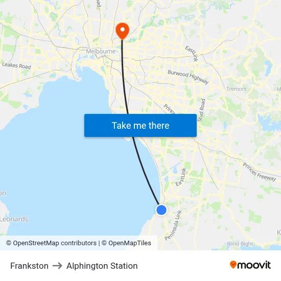 Frankston to Alphington Station map