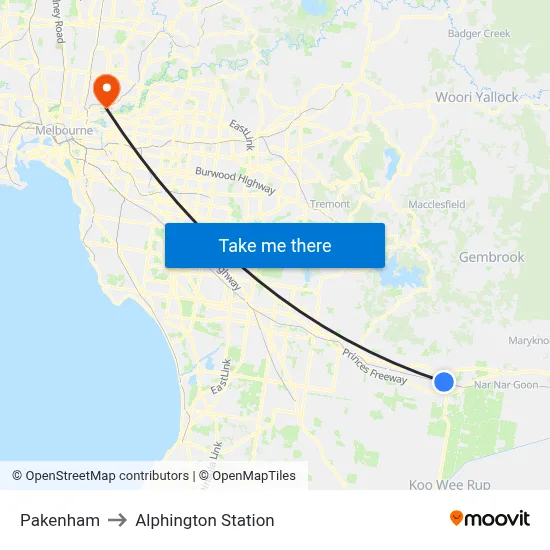 Pakenham to Alphington Station map