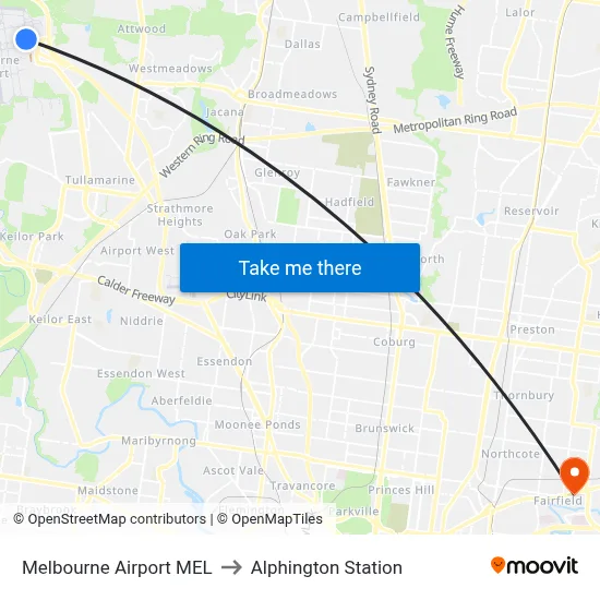 Melbourne Airport MEL to Alphington Station map