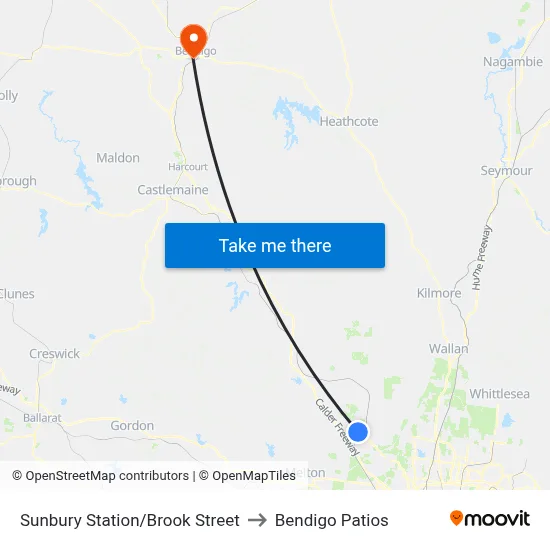 Sunbury Station/Brook Street to Bendigo Patios map