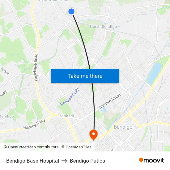Bendigo Base Hospital to Bendigo Patios map