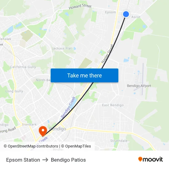 Epsom Station to Bendigo Patios map