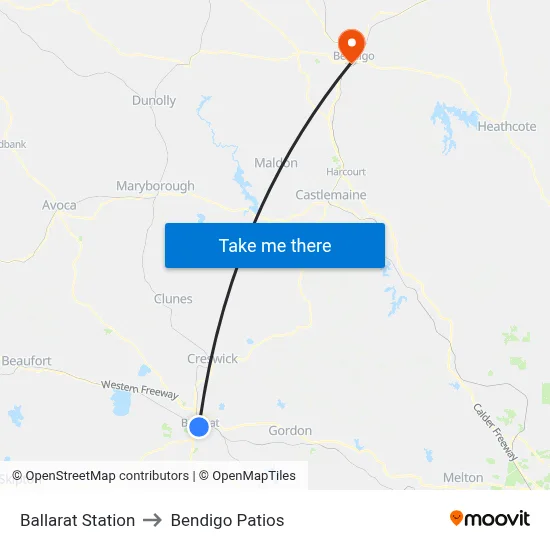 Ballarat Station to Bendigo Patios map