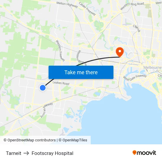 Tarneit to Footscray Hospital map