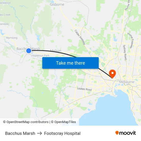 Bacchus Marsh to Footscray Hospital map