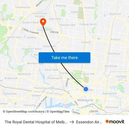 The Royal Dental Hospital of Melbourne to Essendon Airport map