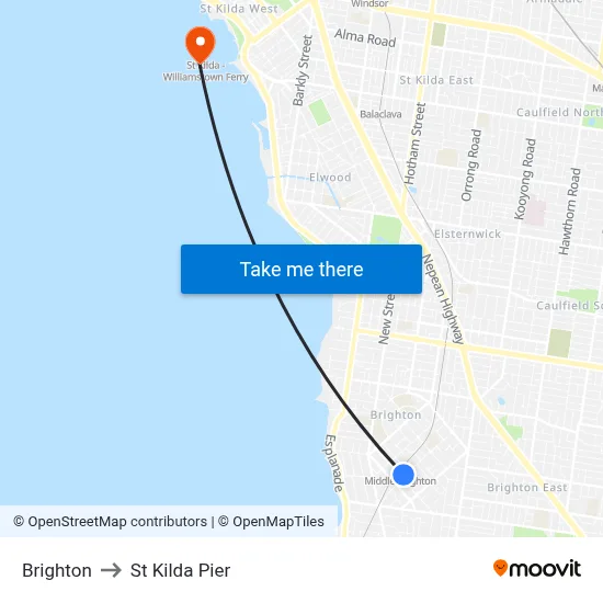 Brighton to St Kilda Pier map