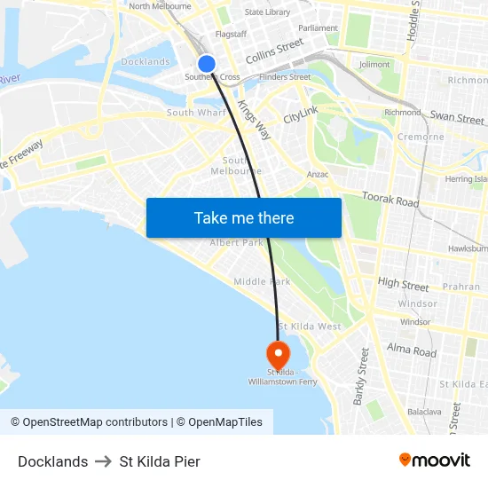 Docklands to St Kilda Pier map