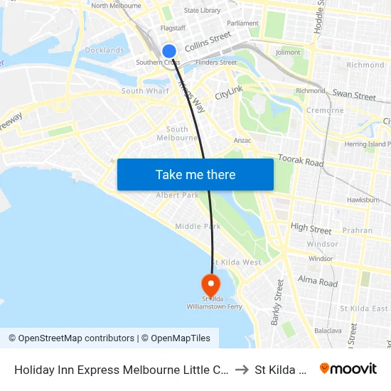 Holiday Inn Express Melbourne Little Collins to St Kilda Pier map