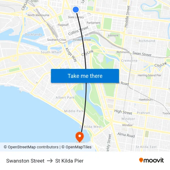 Swanston Street to St Kilda Pier map