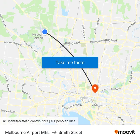 Melbourne Airport MEL to Smith Street map