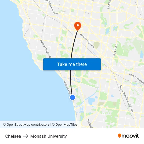 Chelsea to Monash University map