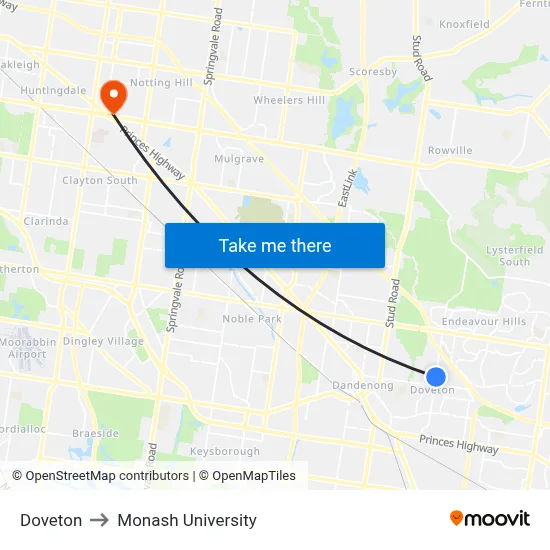 Doveton to Monash University map