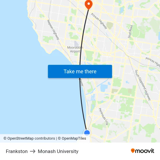 Frankston to Monash University map