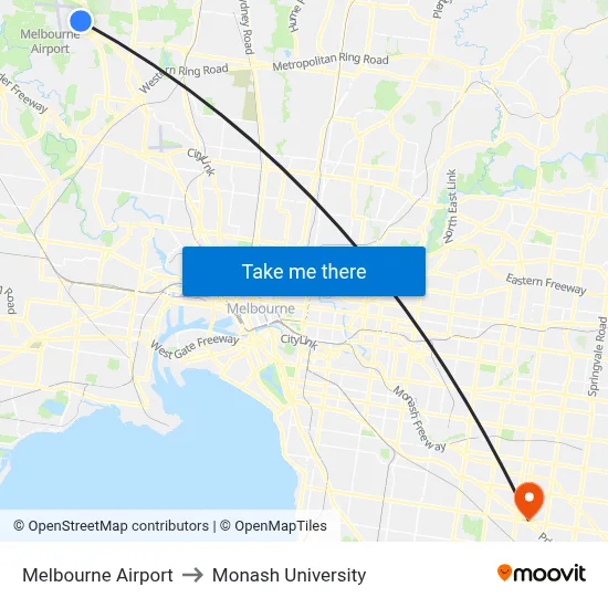 Melbourne Airport to Monash University map