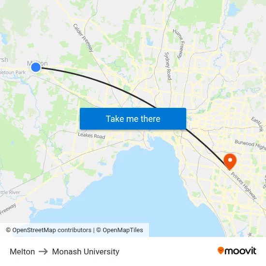 Melton to Monash University map