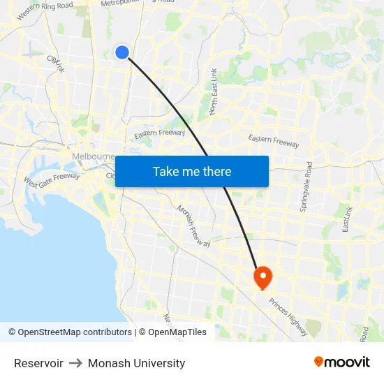 Reservoir to Monash University map