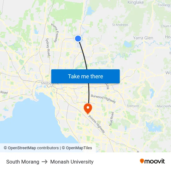 South Morang to Monash University map
