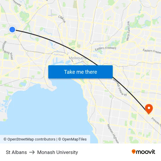St Albans to Monash University map