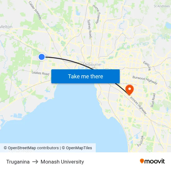 Truganina to Monash University map