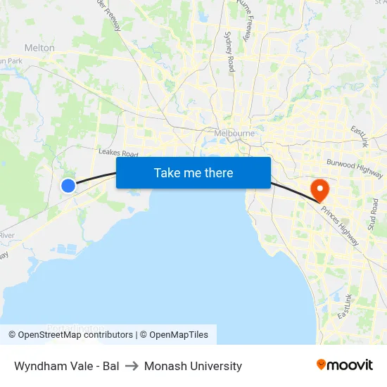 Wyndham Vale - Bal to Monash University map