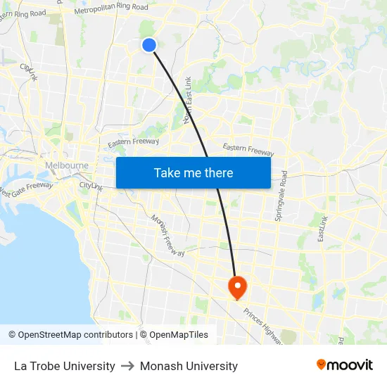 La Trobe University to Monash University map