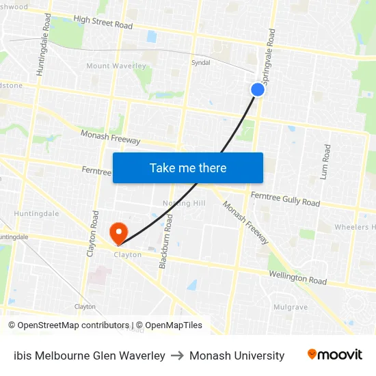 ibis Melbourne Glen Waverley to Monash University map