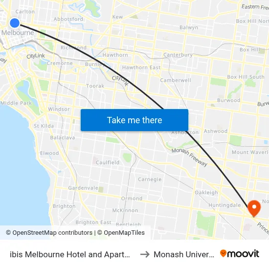 ibis Melbourne Hotel and Apartments to Monash University map