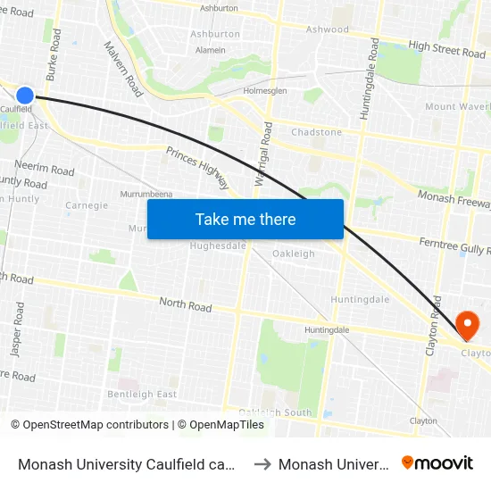 Monash University Caulfield campus to Monash University map