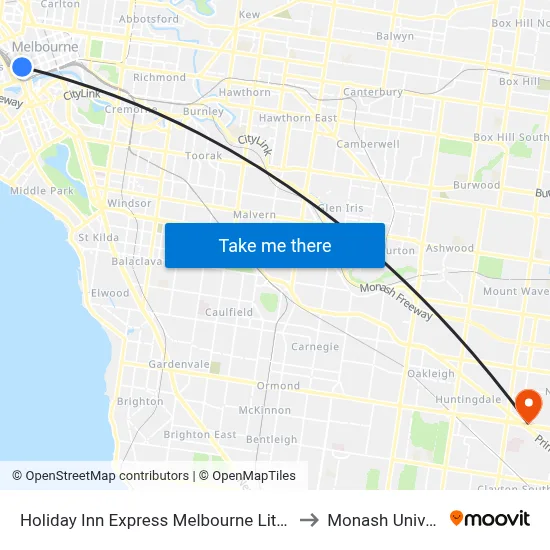 Holiday Inn Express Melbourne Little Collins to Monash University map