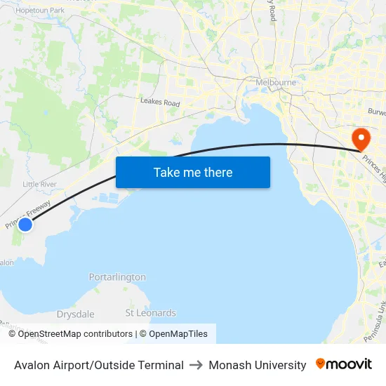 Avalon Airport/Outside Terminal to Monash University map