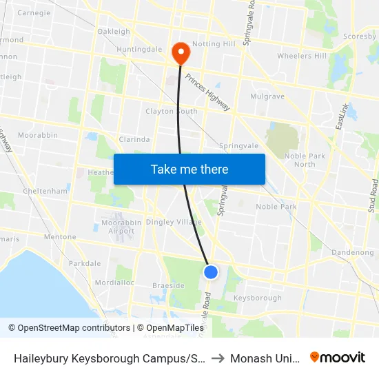 Haileybury Keysborough Campus/Springvale Rd to Monash University map
