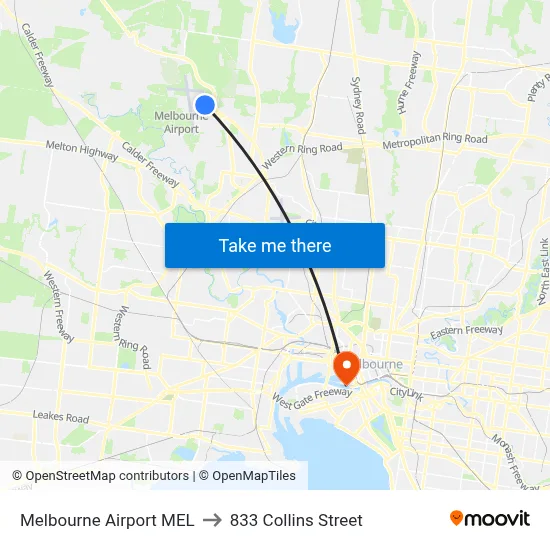 Melbourne Airport MEL to 833 Collins Street map