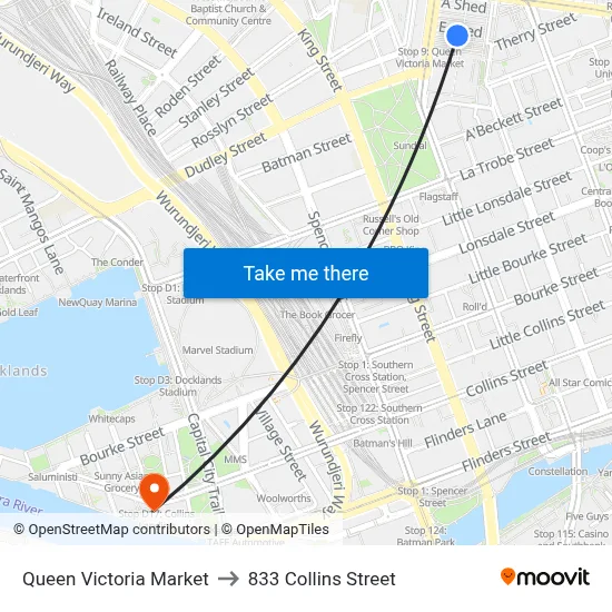 Queen Victoria Market to 833 Collins Street map