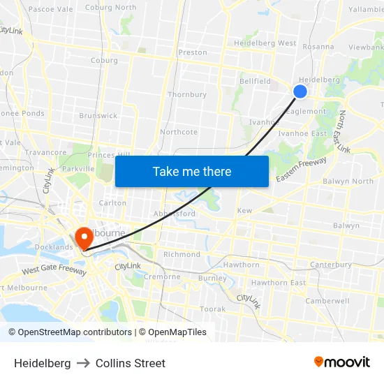 Heidelberg to Collins Street map