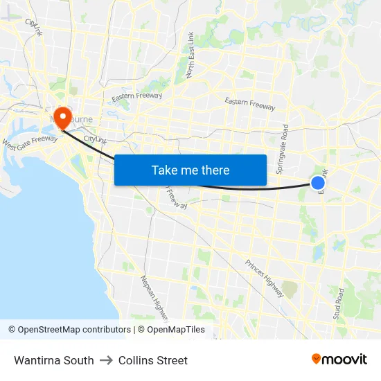 Wantirna South to Collins Street map