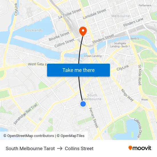 South Melbourne Tarot to Collins Street map