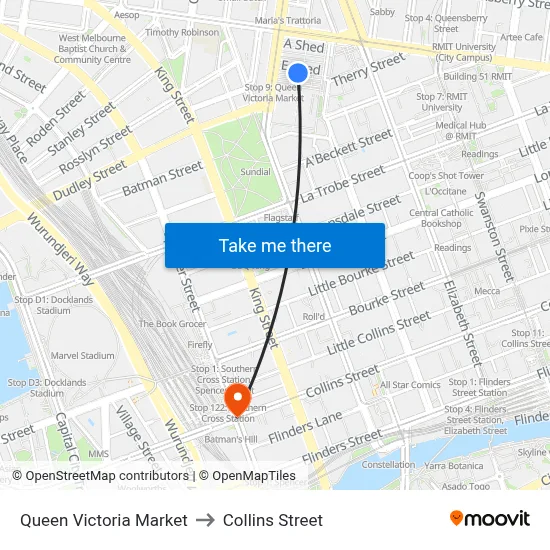 Queen Victoria Market to Collins Street map