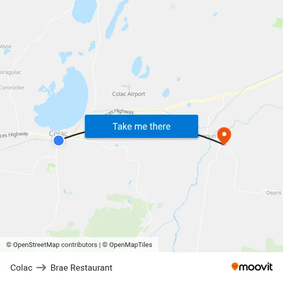 Colac to Brae Restaurant map