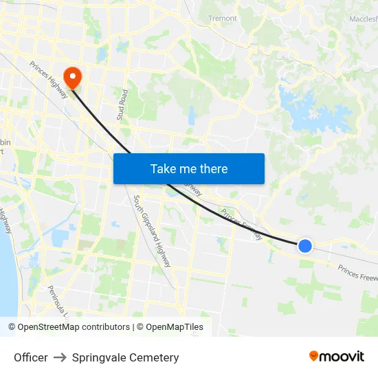 Officer to Springvale Cemetery map
