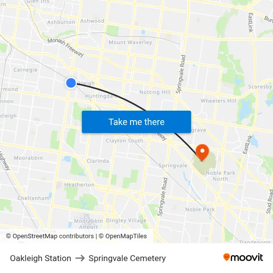 Oakleigh Station to Springvale Cemetery map